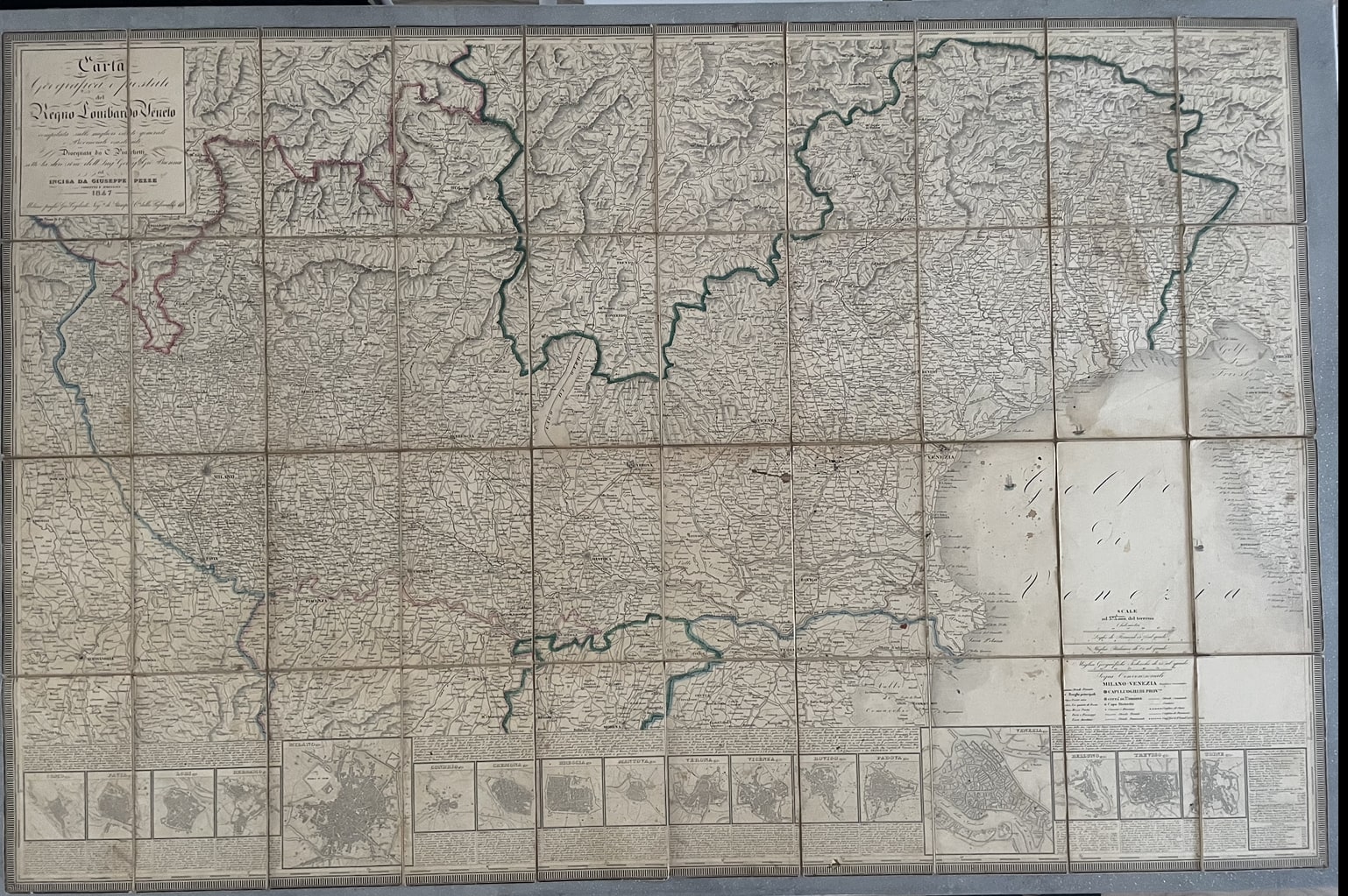 Carta Geografica Postale originale Italia 1847 Regno Lombardo-Veneto